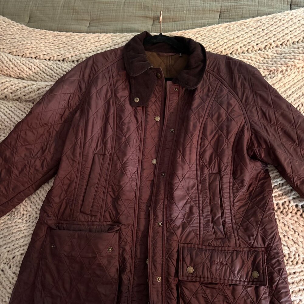 Barbour Quilted Maroon Brown Jacket with Corduroy Collar - Picture 2 of 6